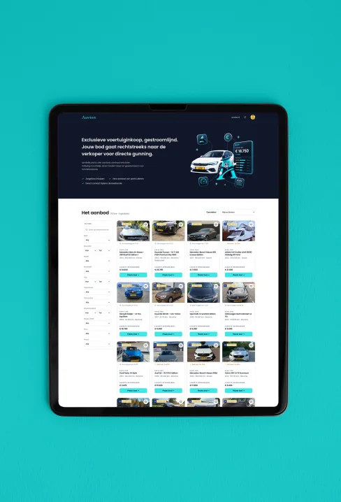 The Auvion vehicle marketplace on a tablet
